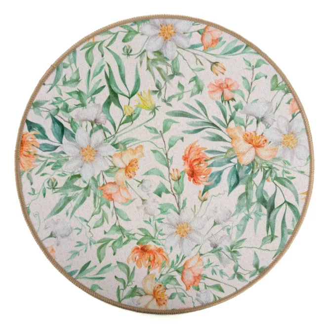 Podkładka na stół zielono, fioletowa średnica 38 cm IRIS z nadrukiem roślinnym