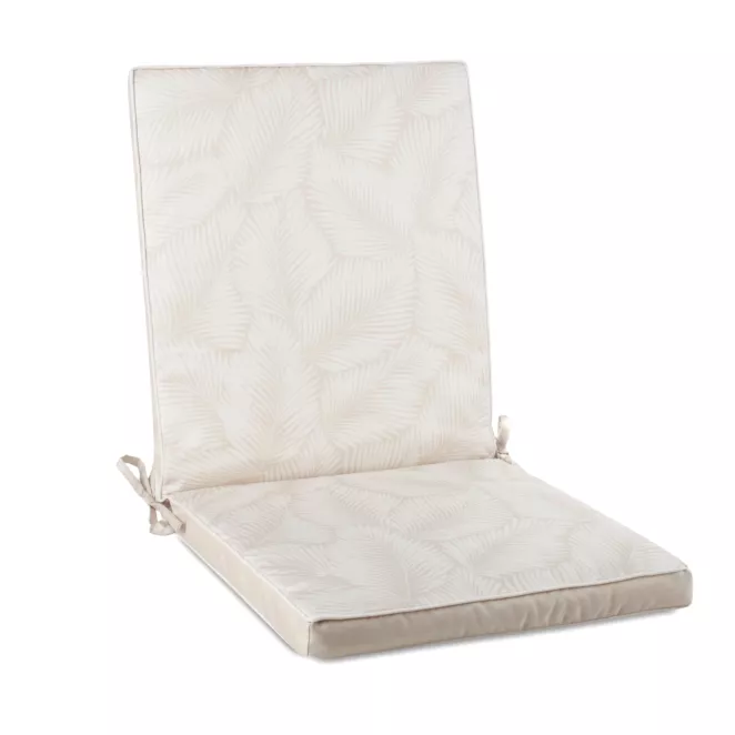 Poduszka na krzesło 43 x 92 x 4 cm wodoodporna beżowo, biała zdobione motywem palmowych liści  GARDEN