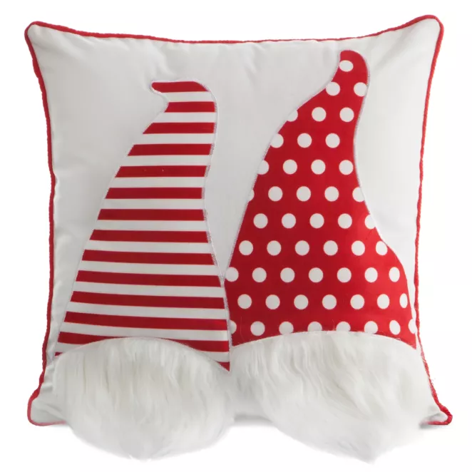 Poszewka na poduszkę świąteczna 45x45 cm biało, czerwona z uroczą aplikacją skrzatów