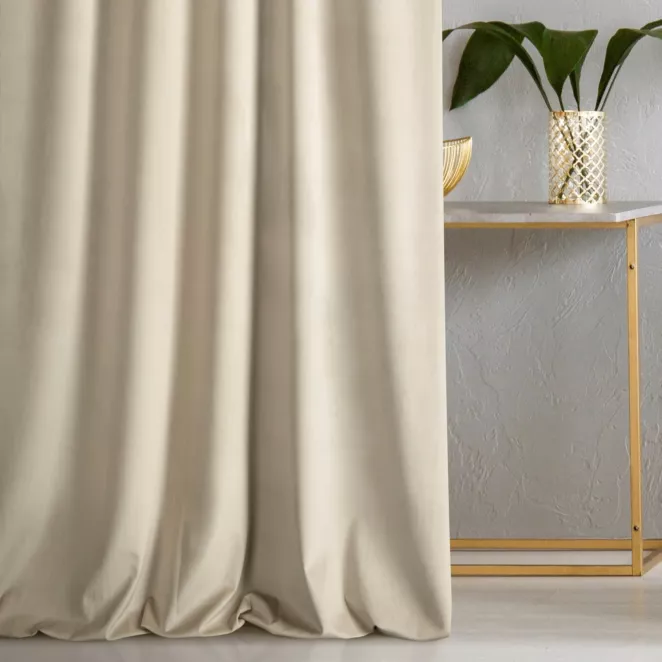 Zasłona szyta na taśmie 5 cm ENYA złota z miękkiej półmatowej tkaniny welwetowej