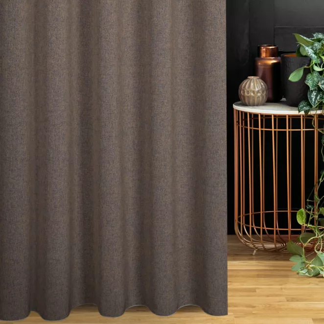 Zasłona szyta na taśmie 5 cm stalowo musztardowa z tkaniny o strukturze siatki z efektem melanżu