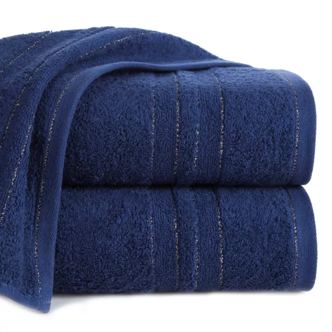 Ręcznik kąpielowy 70x140 cm bawełniany kolor granatowy z bordiurą w paski podkreślone błyszczącą nicią 500 g/m2 GALA