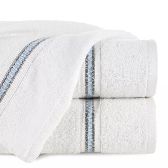 Ręcznik kąpielowy 50x90 cm bawełniany kolor biały w kontrastujące pasy 500 g/m2 TRIS