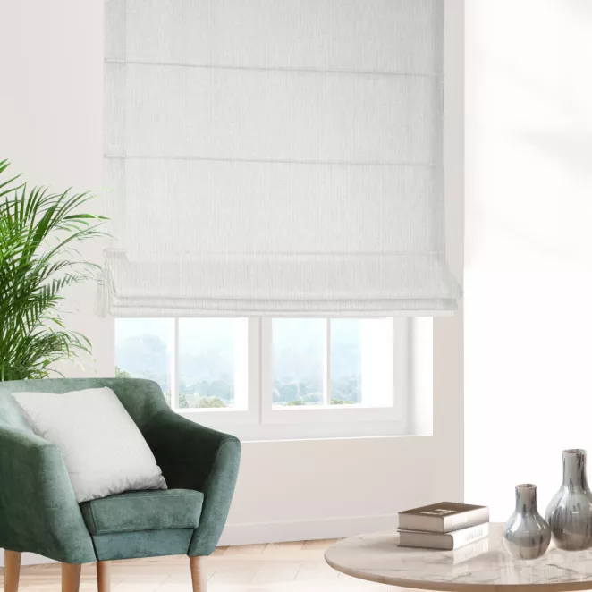 Roleta rzymska naturalna z matowej tkaniny o grubym splocie z efektem melanżu