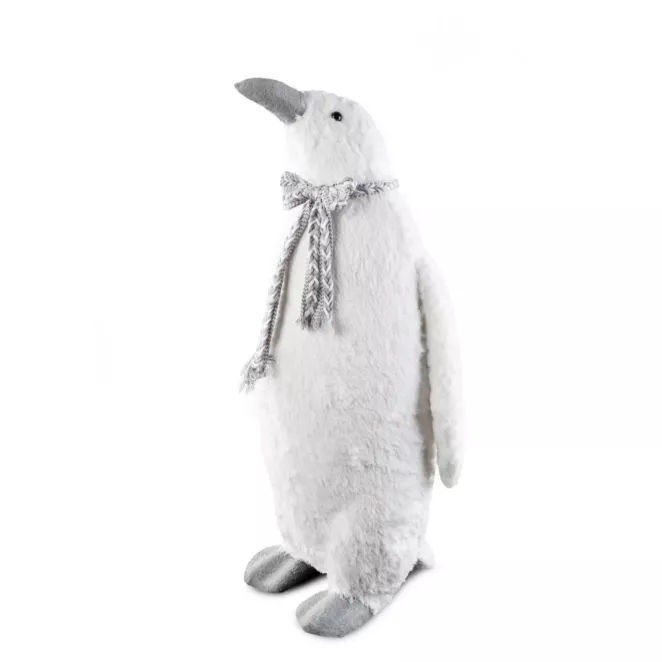 Urocza duża figurka świąteczna PINGWIN w plecionym szaliku z lśniącymi drobinkami