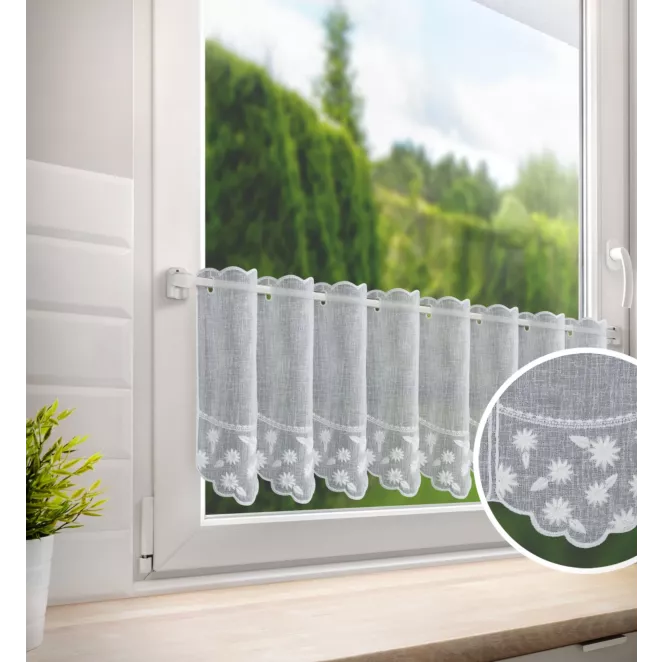 H219/2 Tkanina firanowa zazdrostka z etaminy zdobiona haftem drobnych kwiatów