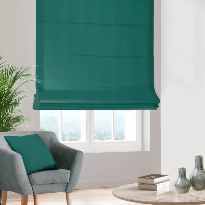 Roleta rzymska ciemnozielona z miękkiej półmatowej tkaniny welwetowej
