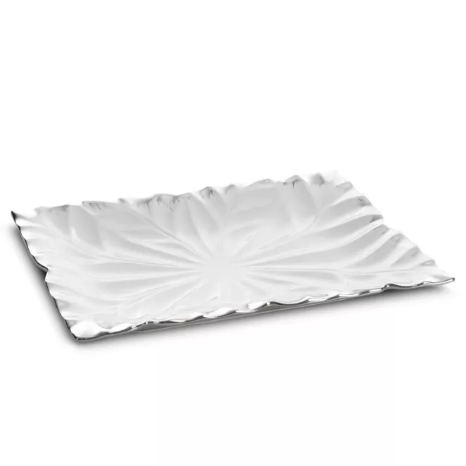 Patera ceramiczna dekoracyjna biało-srebrna zdobiona wypukłym wzorem 35x26x3 cm NIRA