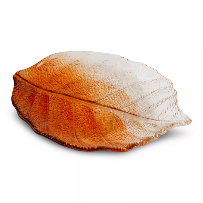 Patera SAVA ze szkła artystycznego w kształcie liścia z efektem cieniowania