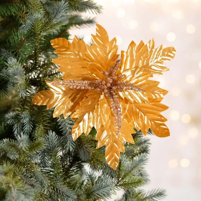 Świąteczny kwiat dekoracyjny z błyszczącej tkaniny z wytłaczanym wzorem