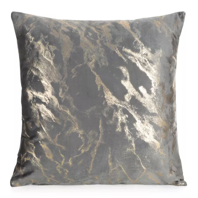 Poszewka na poduszkę 45x45 cm welwetowa, grafitowo złocista zdobiona marmurkowym wzorem DORIS DESIGN 91