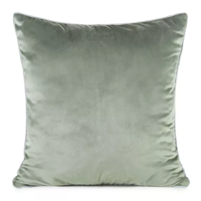 Poszewka na poduszkę 60x60 cm welwetowa kolor oliwkowy o delikatnym połysku z ozdobną lamówką GAJA 2