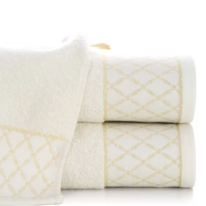 Ręcznik kąpielowy 50x90 cm bawełniany kolor kremowy zdobiony wzorem geometrycznym 500 g/m2 LAYLA