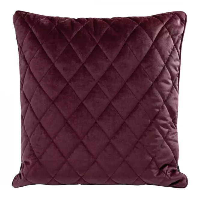 Poduszka 50 x 50 cm bordowa pikowana we wzór karo z ozdobną wypustką na brzegach VELVET 28