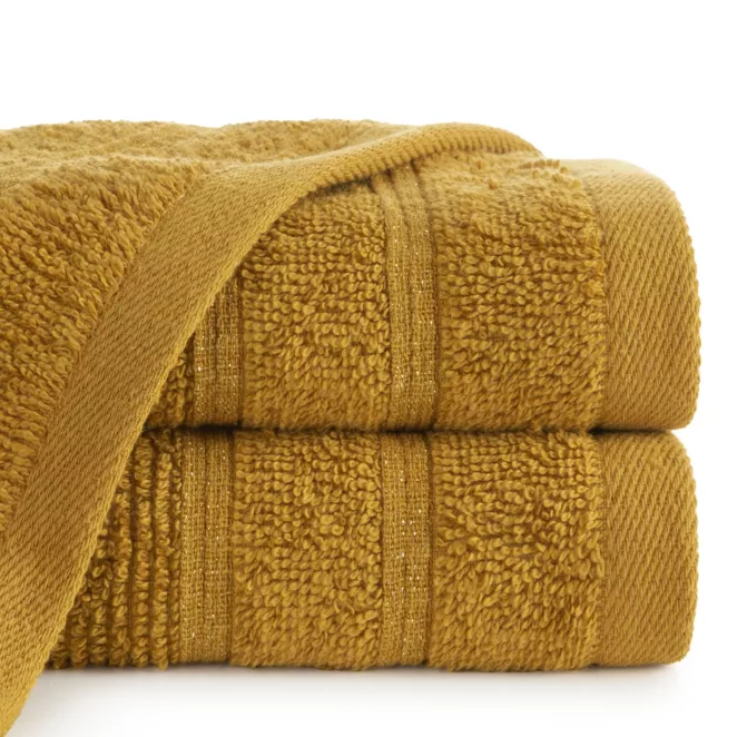 Ręcznik do rąk 30x50 cm bawełniany kolor musztardowy w błyszczące paseczki AMIRA