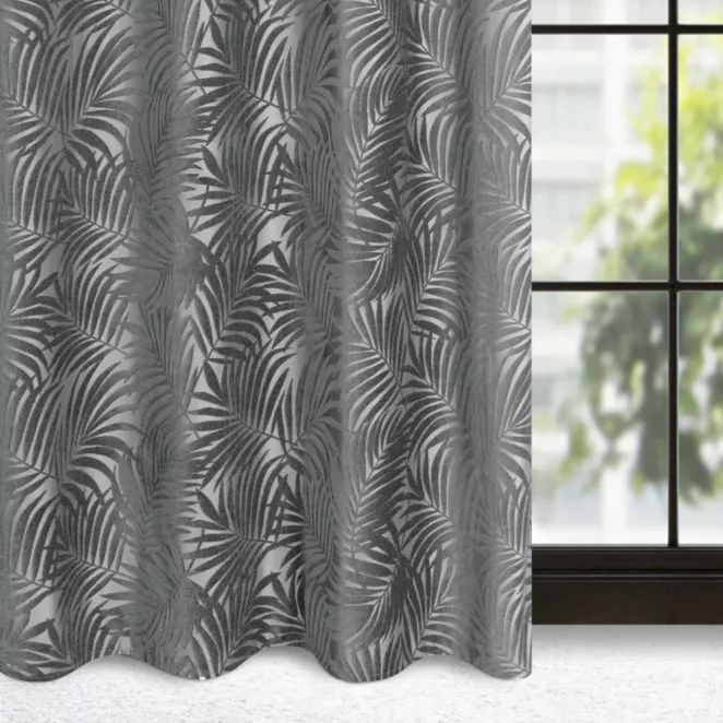 Zasłona welwetowa stalowa z trójwymiarowym wzorem liści 140x250 cm przelotka - LIVIA