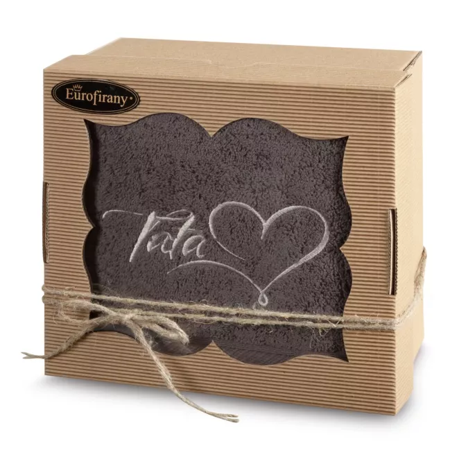 Zestaw upominkowy, ręcznik bawełniany 70x140 cm kolor grafitowy z haftem TATA