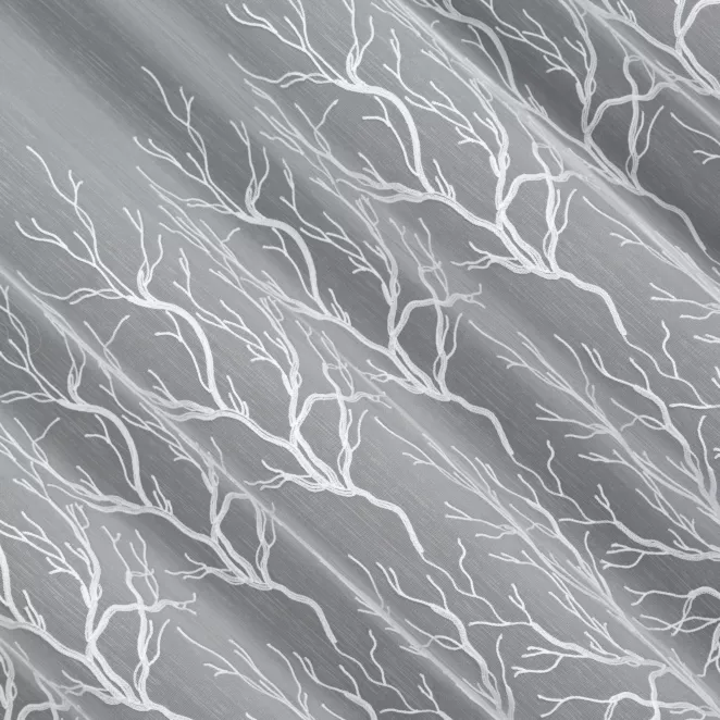 L120/4 Firana szyta na taśmie 5 cm biała z matowej tkaniny ADEN haftowanej w botaniczny wzór