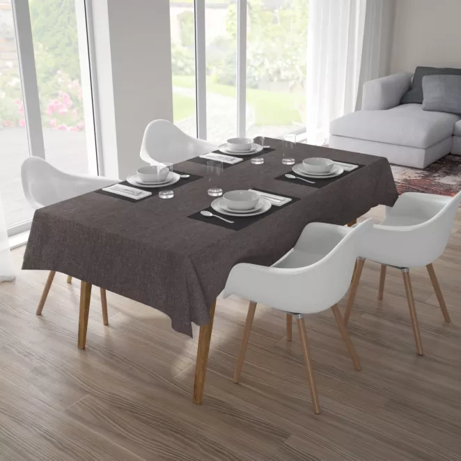 Obrus szyty popielaty z tkaniny zaciemniającej typu dimout o naturalnym splocie, z efektem melanżu