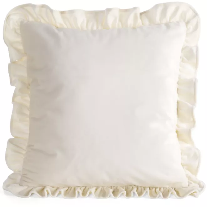Poszewka na poduszkę 45x45 cm z aksamitnego welwetu kremowa zdobiona na brzegach falbanami BRENDA Eurofirany Premium
