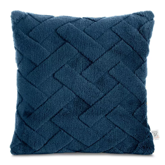 Poszewka na poduszkę 45x45 cm granatowa z miękkiego pluszu zdobiona wypukłym wzorem CARO DESIGN 91