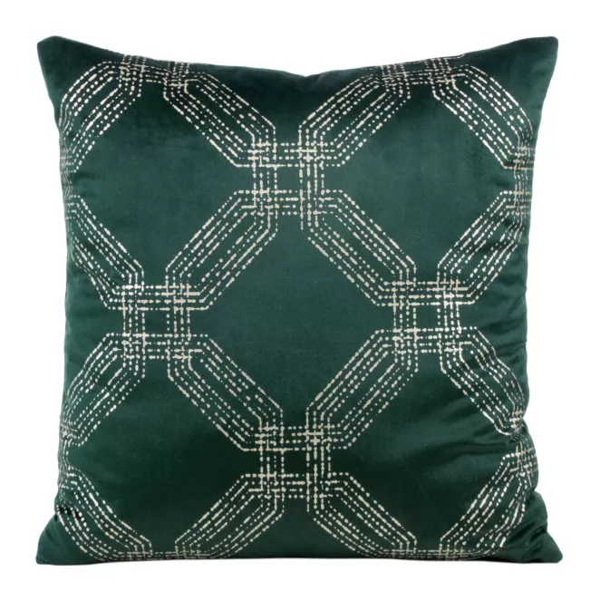 Poszewka na poduszkę 45x45 cm welwetowa kolor ciemnozielony z błyszczącym nadrukiem BLINK 30