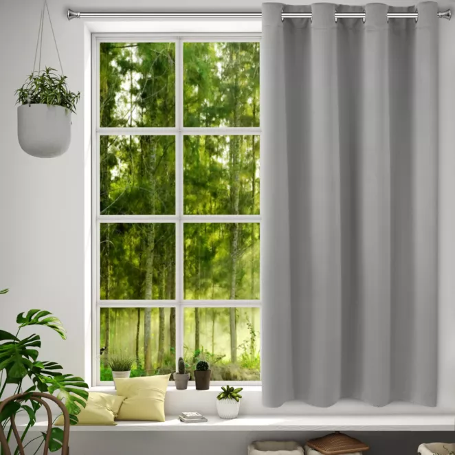 Zasłona szara zaciemniająca gładka półmatowa 140x175 cm przelotka LOGAN