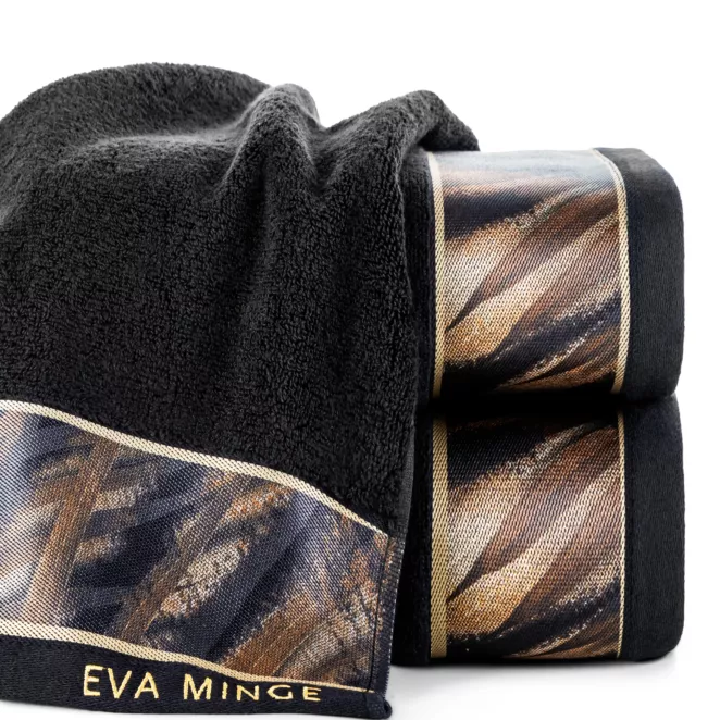 Ręcznik kąpielowy 50x90 cm bawełniany kolor czarny,beżowy z designerską bordiurą 500 g/m2 Eva Minge