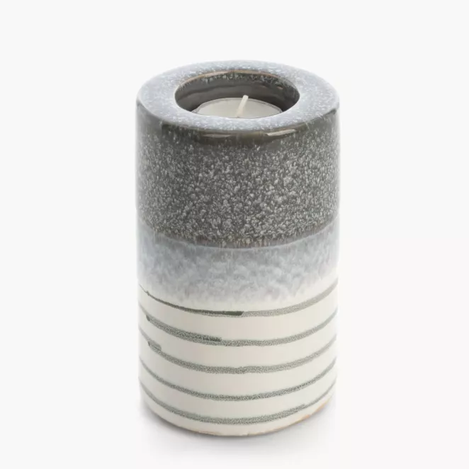 Świecznik dekoracyjny biało, popielaty 9x13 cm VIKI