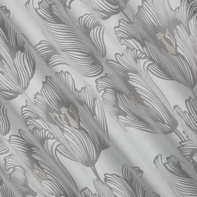 P269/2 Firana szyta na taśmie 5 cm naturalna burnout z miękkiej tkaniny wiskozowej w kwiatowy wzór, wykończona obciążnikiem