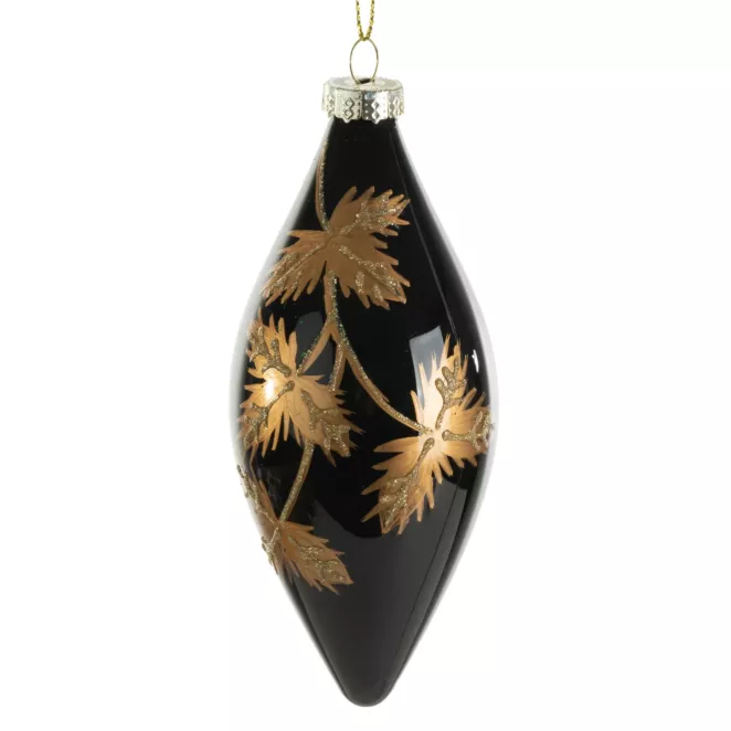 Sopel - szklana zawieszka choinkowa z wzorem złotych liści