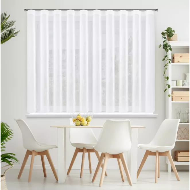 Firana biała z gładkiego mlecznego woalu wykończona szwem obciążającym VIOLET 150x160 cm fala 1:2