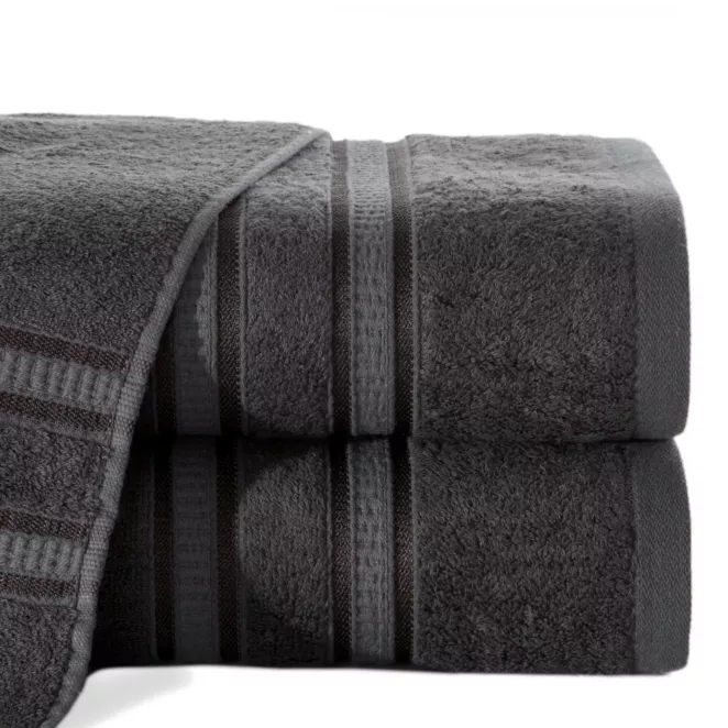 Ręcznik kąpielowy 70x140 cm bambusowy kolor grafitowy zdobiony bordiurą w pasy 500 g/m2 MILA