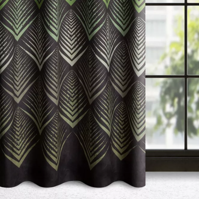 Zasłona welwetowa czarno, oliwkowa z wzorem geometrycznym 140x250 cm przelotka - ANGELINA