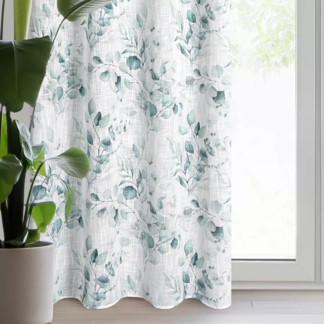 Zasłona biało, niebieska z subtelnym nadrukiem z matowej tkaniny 140x250 cm przelotka SENA