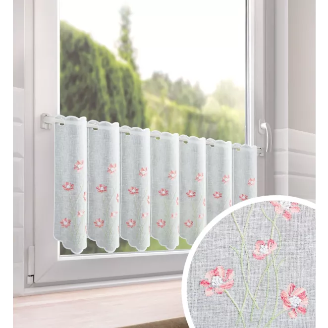 Tkanina firanowa zazdrostka zdobiona haftem roślinnym