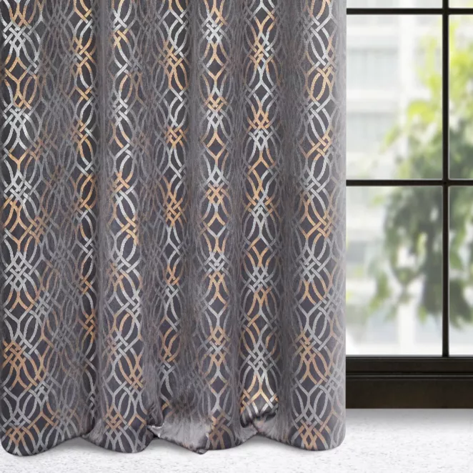 Zasłona stalowo, niebieska z wytłaczanym wzorem, welwetowa 140x250 cm przelotka - ARETA