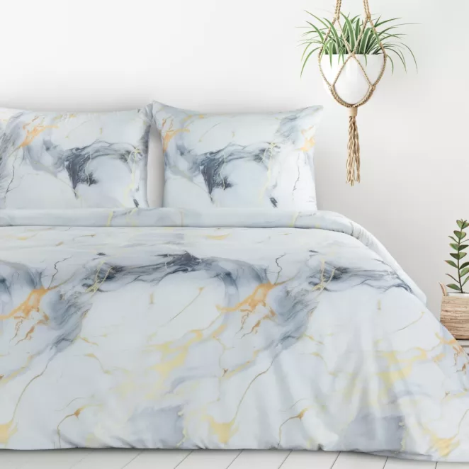 Pościel 140x200 cm kolor biały, stalowy z motywem marmurku VERANO 12 design 91