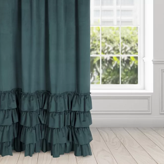 Zasłona welwetowa morska zdobiona falbanami 140x270 taśma - CHARLOTTE 1