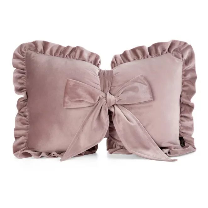 Poduszka kokarda dekoracyjna 35x55 cm welwetowa kolor pudrowy z ozdobną falbanką - KOKARDA 2