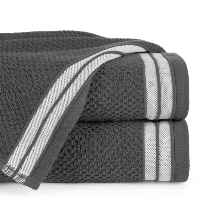 Ręcznik kąpielowy 50x90 cm bawełniany kolor stalowy w pasy 500 g/m2 MADLEN
