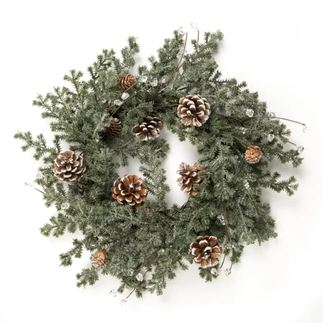 Wianek zimowy świąteczny z szyszkami i kryształkami imitującymi lód