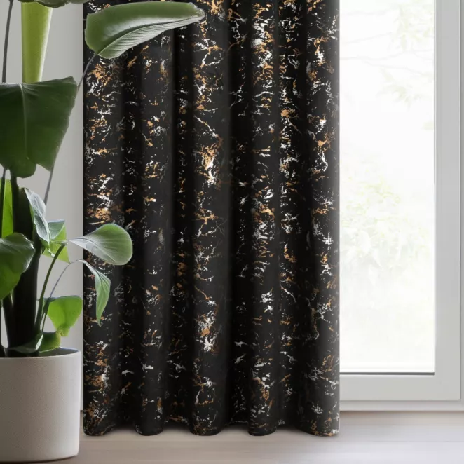 Zasłona welwetowa czarna zdobiona lśniącym marmurkiem 140x270 taśma - DORI