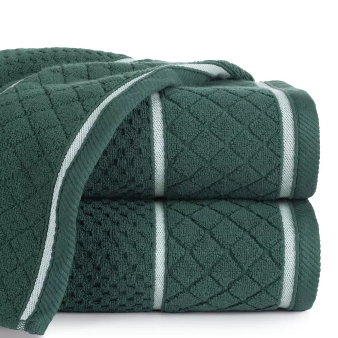 Ręcznik do rąk 30x50 cm bawełniany kolor ciemnozielony o strukturze krateczki z ozdobną bordiurą 500 g/m2 FAVORI