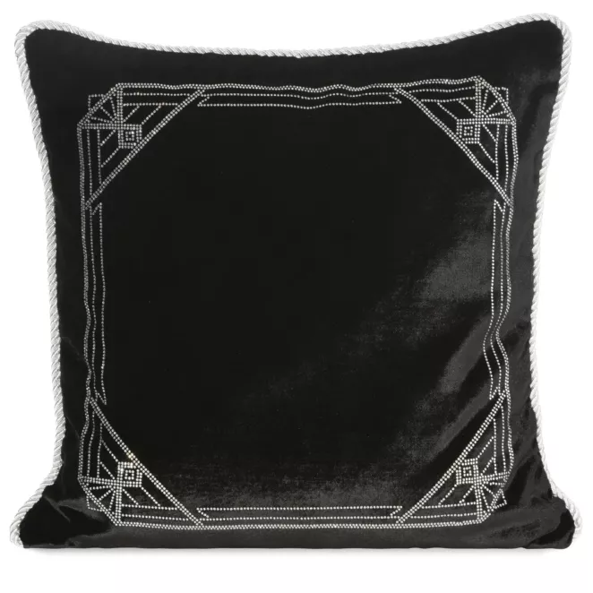 Poszewka na poduszkę 45x45 cm welwetowa, czarna zdobiona wzorem z kryształków ROYAL 9