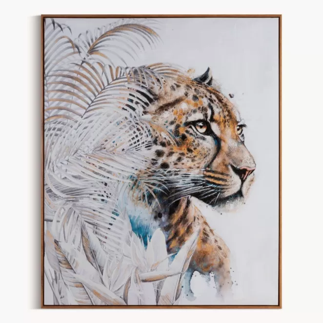 Obraz zwierzęcy beżowo, brązowy malowany ręcznie na płótnie, oprawiony w ramę 80x100 cm