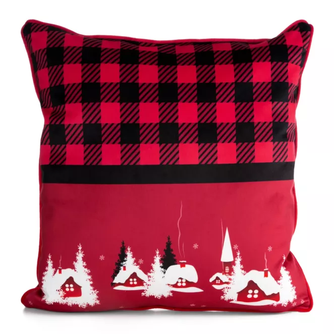 Poszewka na poduszkę świąteczna 60x60 cm welwetowa czerwona zdobiona motywem świątecznym
