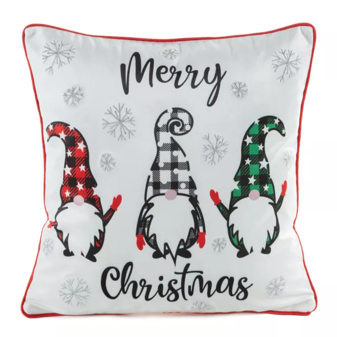 Poszewka na poduszkę 45x45 cm welwetowa świąteczna biało czerwona zdobiona uroczym nadrukiem GERDA