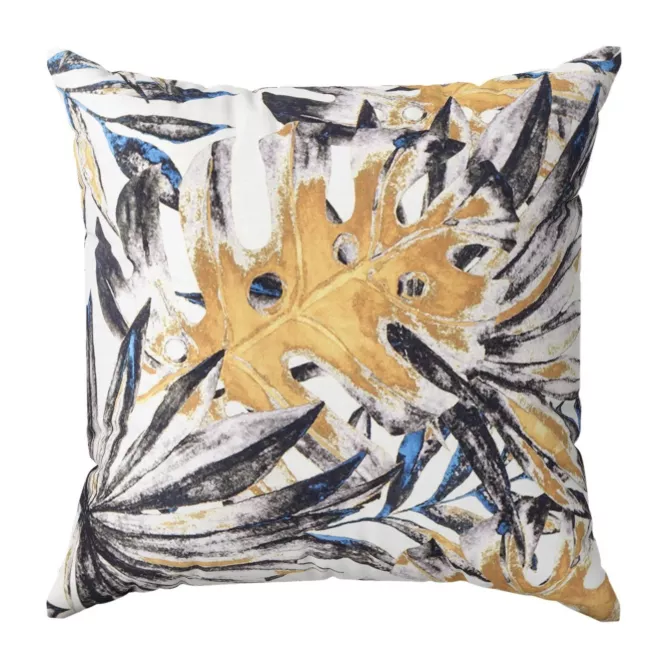 Poszewka na wymiar SANDERO naturalno musztardowa z miękkiej tkaniny typu blackout drukowanej w modne egzotyczne liście