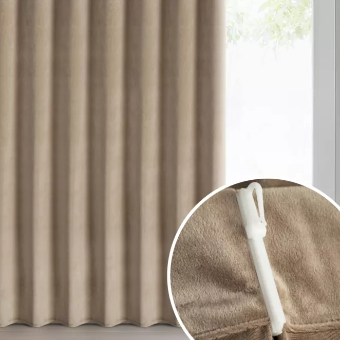 Zasłona ciemnobeżowa z welwetowej tkaniny 80x270 cm (wymiar podany na gotowo) system flex - MELANIE